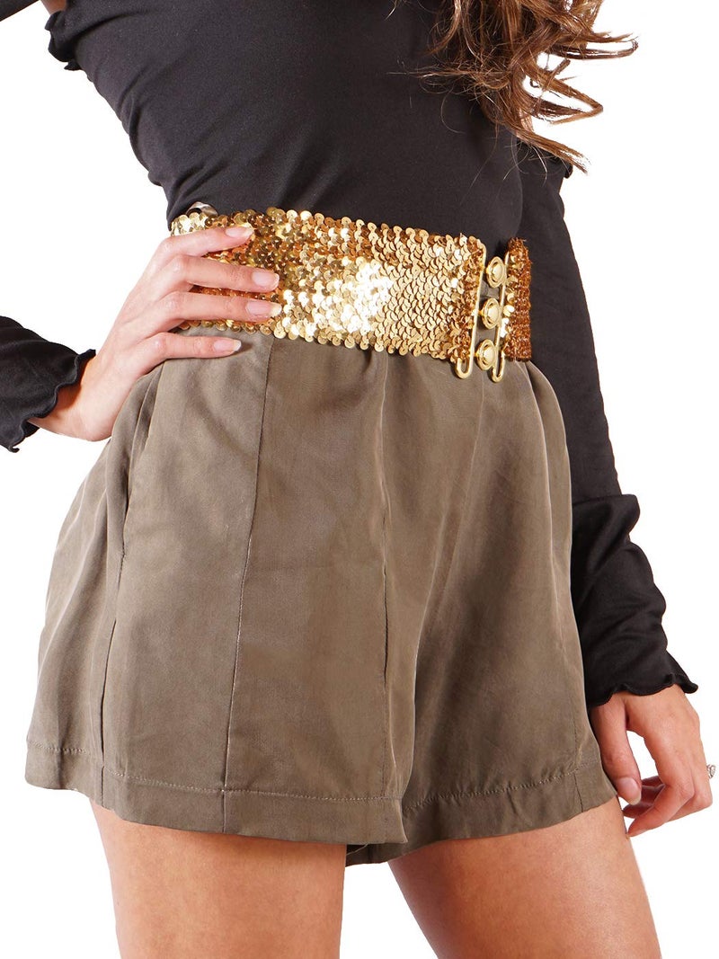 Anna-Kaci Women's Sparkly Glitter Sequin Wide Stretch Elastic Belt Accessory,Gold,One Size - Image 3